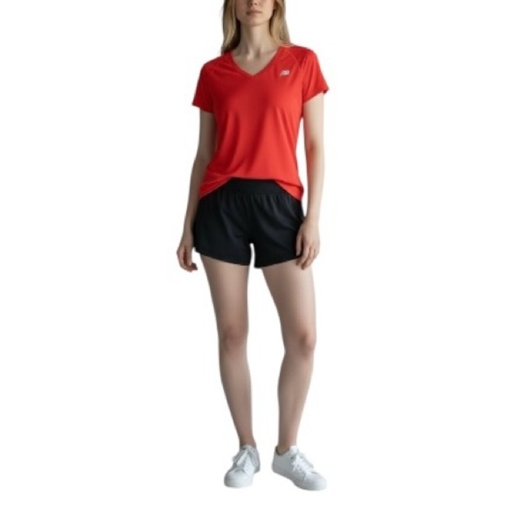 New Balance Women’s Short Sleeve V-Neck Workout T-Shirt Top S Tangerine Dream 🍊 - Picture 2 of 9